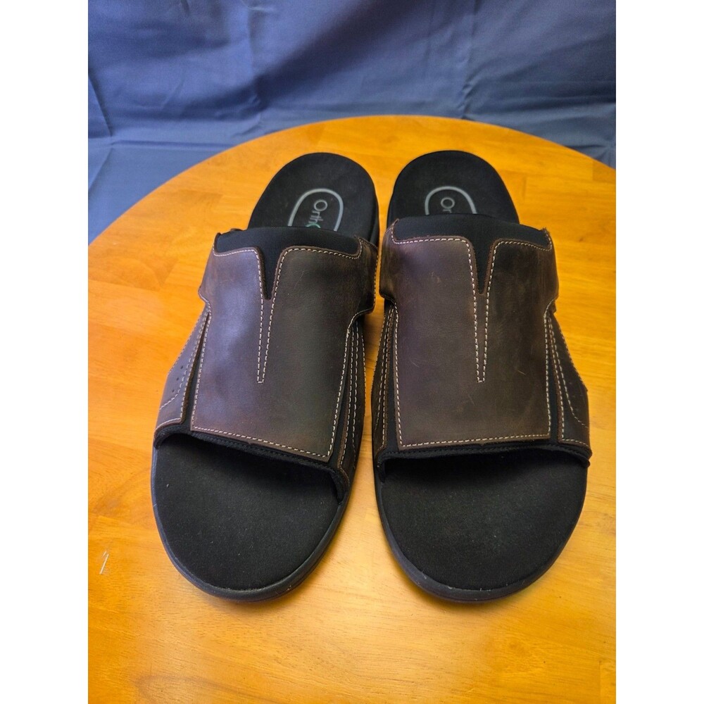 OrthoFeet Men's Leather Slide Sandals, Size 13 Extra Wide